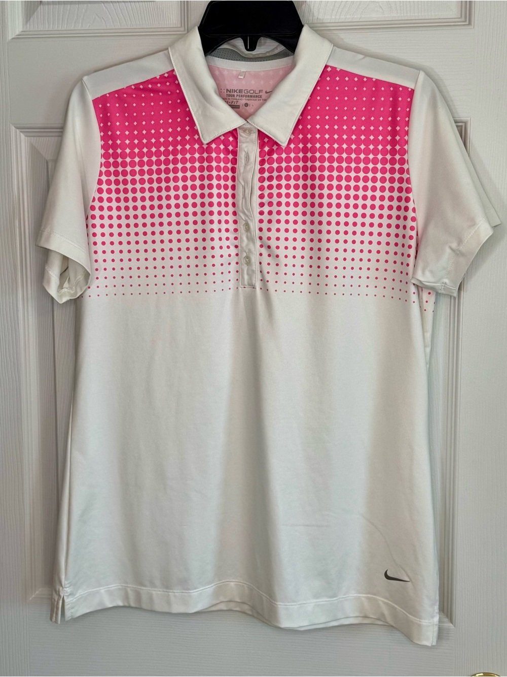 Nike Golf “Isleworth” Tour Performance DRI-Fit Polo Top Pink Polka Dots Large